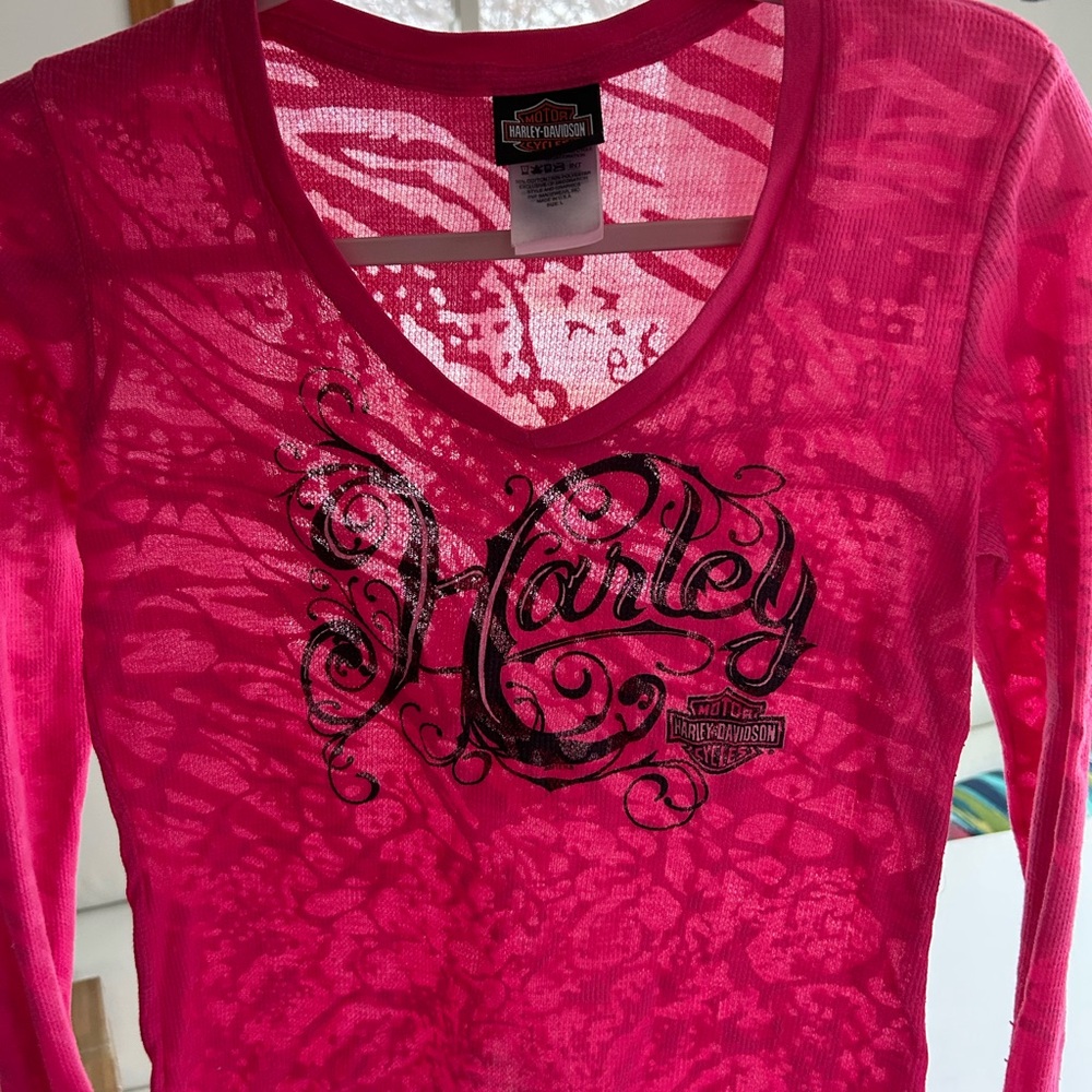 Harley-Davidson Vibrant Pink Lace Long Sleeve Top